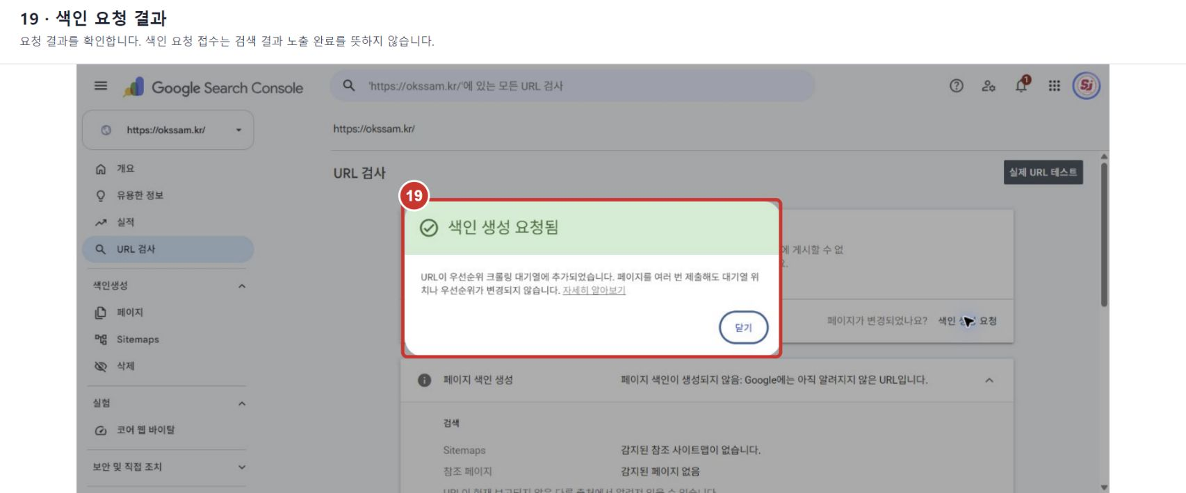 색인 요청 결과